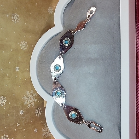 Silver-toned + Blue Bead bracelet - Picture 5 of 6